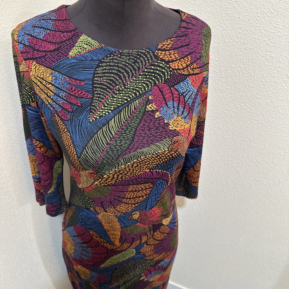 Farm Rio Women's Colorful Botanical Print 3/4 Sleeve Midi Dress Sz M - Picture 3 of 10